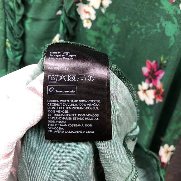 H&M Long Sleeve Ruffle Midi Dress 12 Green Floral High Neck Boho Cottagecore - Picture 9 of 9